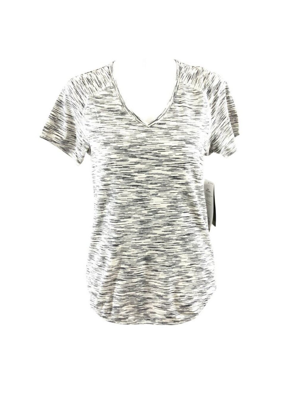 Saucony Womens Gait Short Sleeve Top V Neck Heathered Black White Size XS